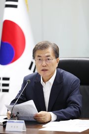 President Moon Jae-in at an emergency meeting of the National Security Council in Seoul, South Korea, on Saturday. Credit South Korea Presidential Office European Pressphoto Agency